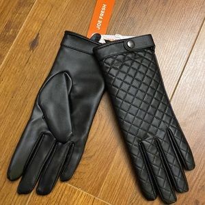 NWT Joe Fresh Ladies Quilted Faux Leather Lined Gloves Touch Screen Sensitivity